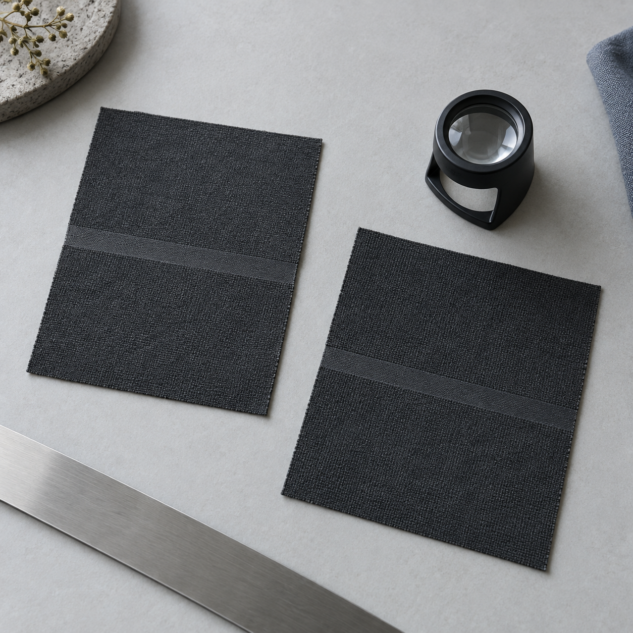 Bonded fabric samples prepared for visual inspection